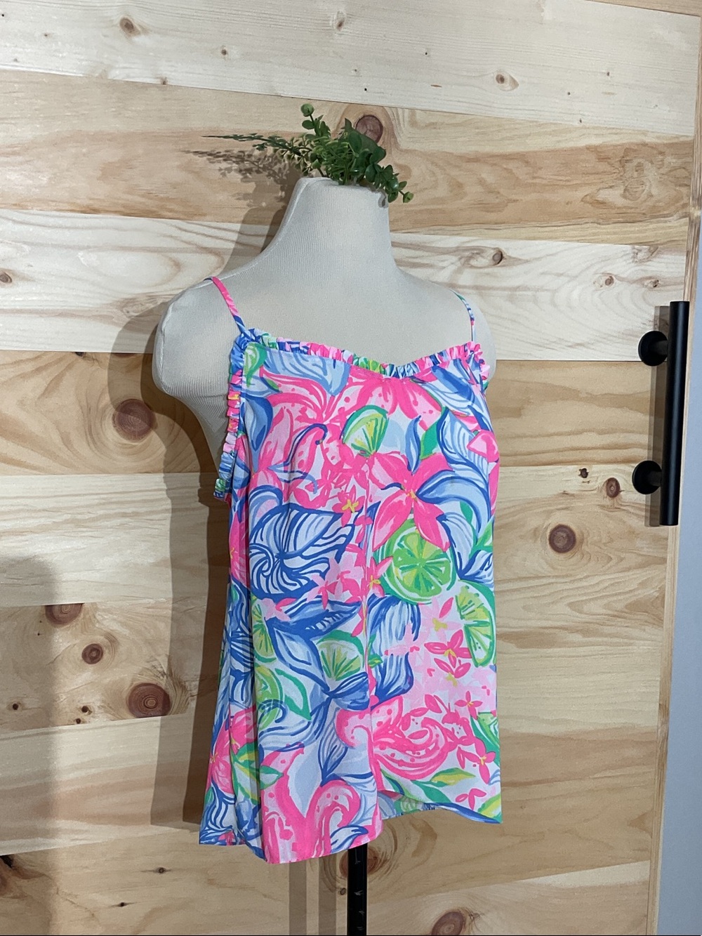 Lilly Pulitzer Pink & Blue Tropical Print Spaghetti Strap Tank